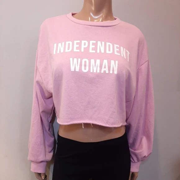 3/$20 Fashion Nova Independent Woman Cropped Sweatshirt Raw Hem Pink Oversized - Picture 15 of 15